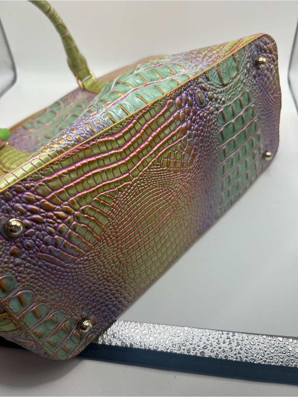 Brahmin Iridescent Green-Purple Croc Embossed Duxbury Satchel - Picture 11 of 14